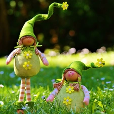 Flowers, Spring, rag, Meadow, dolls