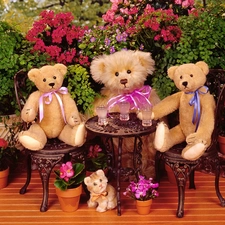 Flowers, bear, table