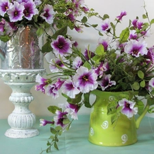 vases, violet, flowers, Bouquets