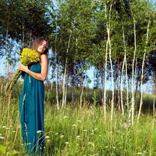 Flowers, Meadow, Women