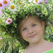 Flowers, girl, wreath