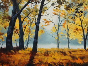 Leaf, Fog, viewes, autumn, trees