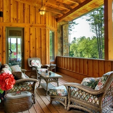 forest, veranda, Flowers