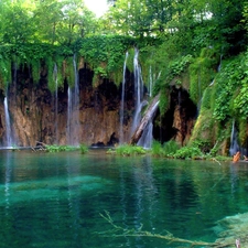 forest, waterfall, lake
