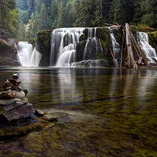 forest, waterfall, lake