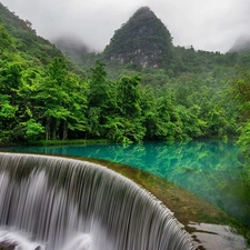 forest, Mountains, River, waterfall, China