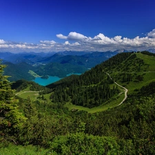 forest, panorama, Germany, lake, Bavarian Alps