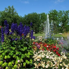 fountain, Park, Flowers