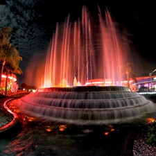 Town, Coloured, fountain, night