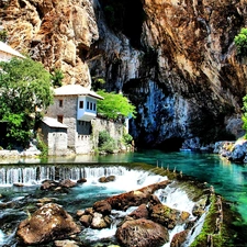 Mountains, River, La Roque Gageac, France, place