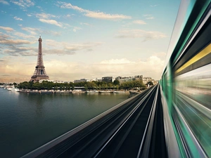 Eiffla Tower, Train, France, River, Paris