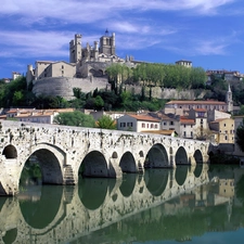 River, Town, France, bridge