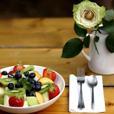 rose, salad, fruit, bowl