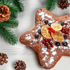 Cookies, gingerbread, boarding, starfish, cones, Christmas, Twigs, Fruits