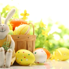 eggs, Rabbit, fuzzy, background, basket, toy