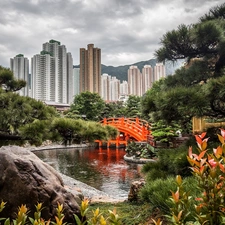 Garden, skyscraper, bridges