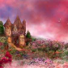 Garden, Castle, rosy