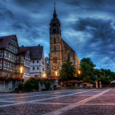 Church, Street, Germany, Houses
