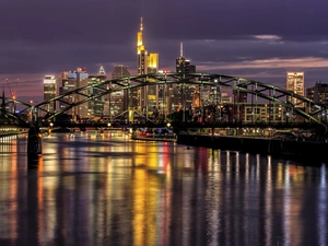 River, bridge, Frankfurt, Germany, City at Night