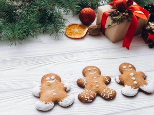 Twigs, spruce, bauble, Present, humans, Christmas, composition, ginger