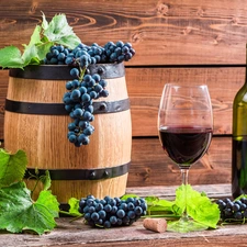 glass, Bottle, barrel, Wine, Grapes