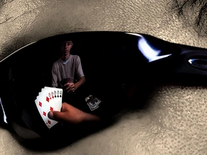 Glasses, reflection, Cards