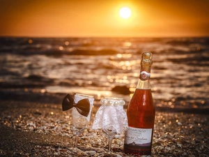 sun, sea, marriage, glasses, Champagne, west