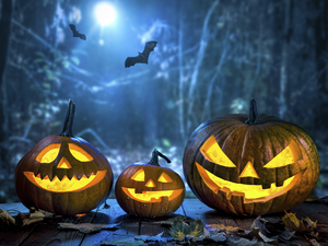 halloween, pumpkin, bats, glowing