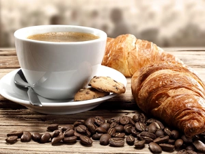 coffee, croissant, Cup, grains