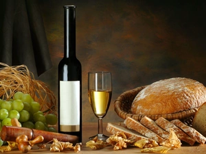 Grapes, Wine, bread