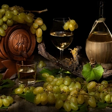 Grapes, Wine, Leaf, glass, barrel, composition, cup, spin, Bottle