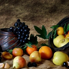 Fruits, autumn, truck concrete mixer, Grapes, apples