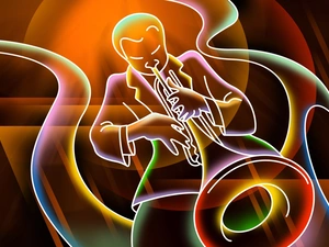 3D Graphics, a man, trumpet