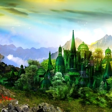 graphics, Mountains, Castle