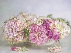 hydrangea, graphics, Flowers, dahlias, bouquet