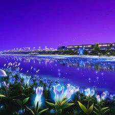 graphics, Kagaya, Flowers, River, The luminous