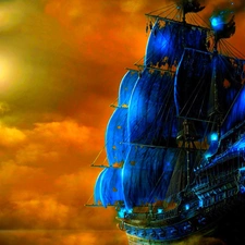 sailing vessel, sun, graphics, west