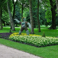 grass, Flowers, trees, viewes, Park