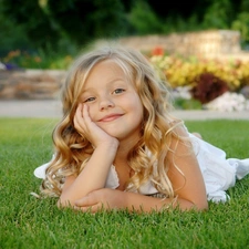 girl, Hair, grass, Longs