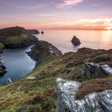 Great Sunsets, Celtic Sea, Cornwall, rocks, Boscastle, VEGETATION, England