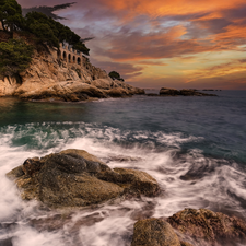 Great Sunsets, Buldings, Catalonia, Mediterranean, rocks, Costa Brava, Spain