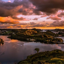 The Hills, River, Egersund, Norway, Great Sunsets, bridge