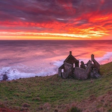 sea, Great Sunsets, Scotland, ruins