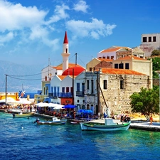 Greece, boats, an, coast, Town