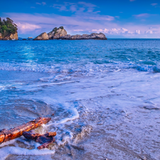 rocks, sea, log, Greece, Islands, coast