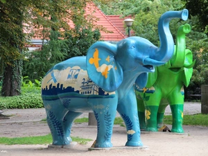 blue, Elephant, sculpture, Green