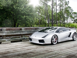 bridge, Lamborghini Gallardo, green