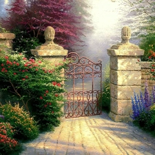 Garden, Fance, green, Gate