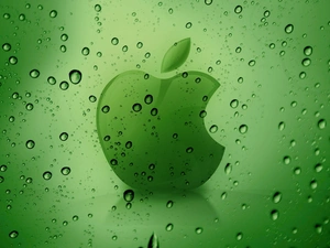 background, dew, Apple, green ones, logo