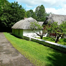 old, Skansen, green, Houses